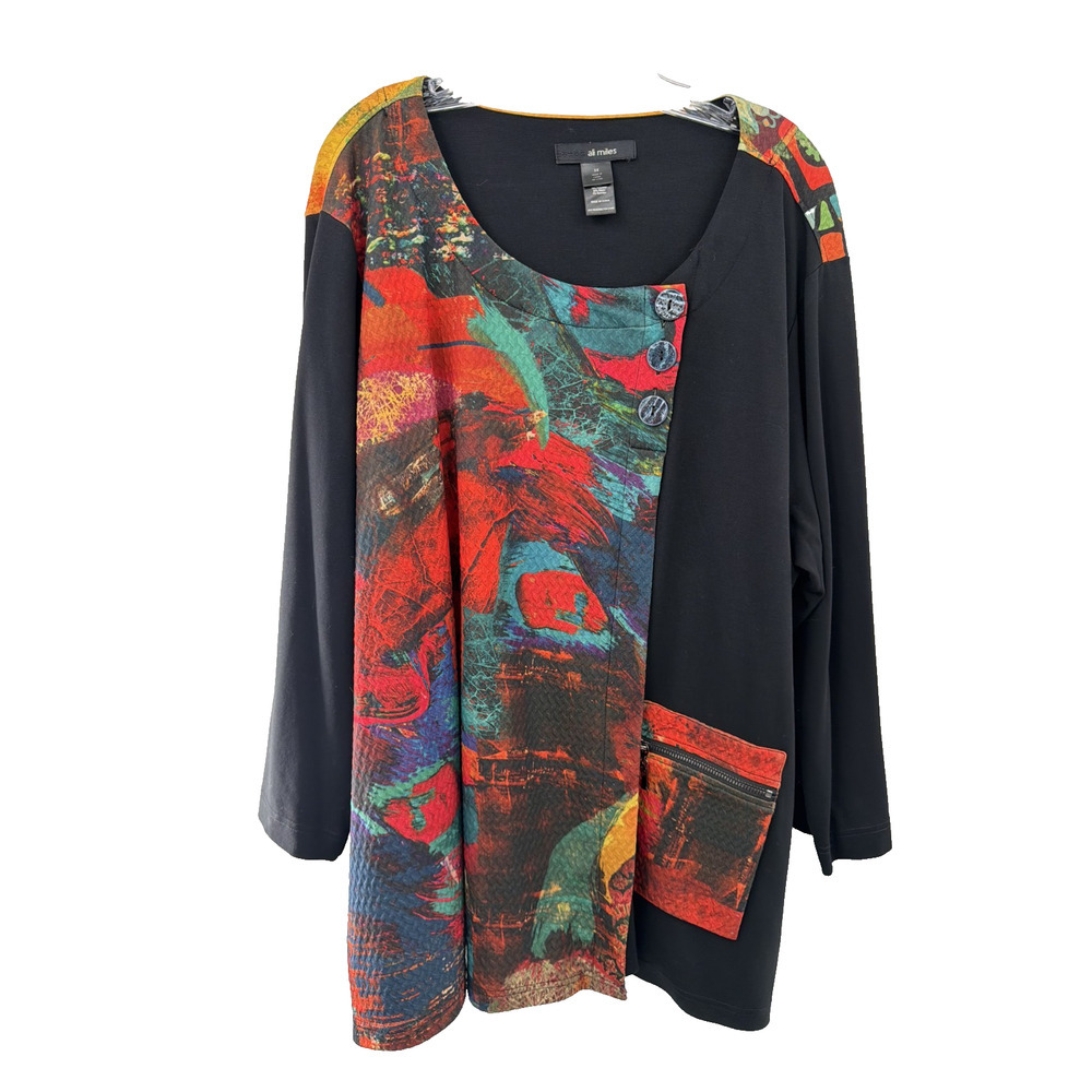 Ali Miles Women's Long Sleeve Scoop Neck Abstract Tunic Sz 3X Business Everyday